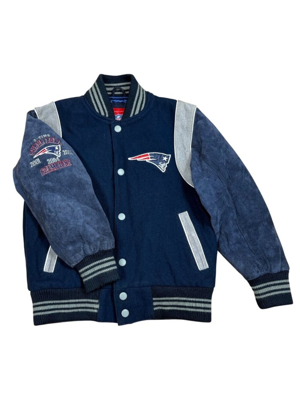 Vintage New England Patriots Super Bowl Champions Varsity Jacket Youth M Suede W